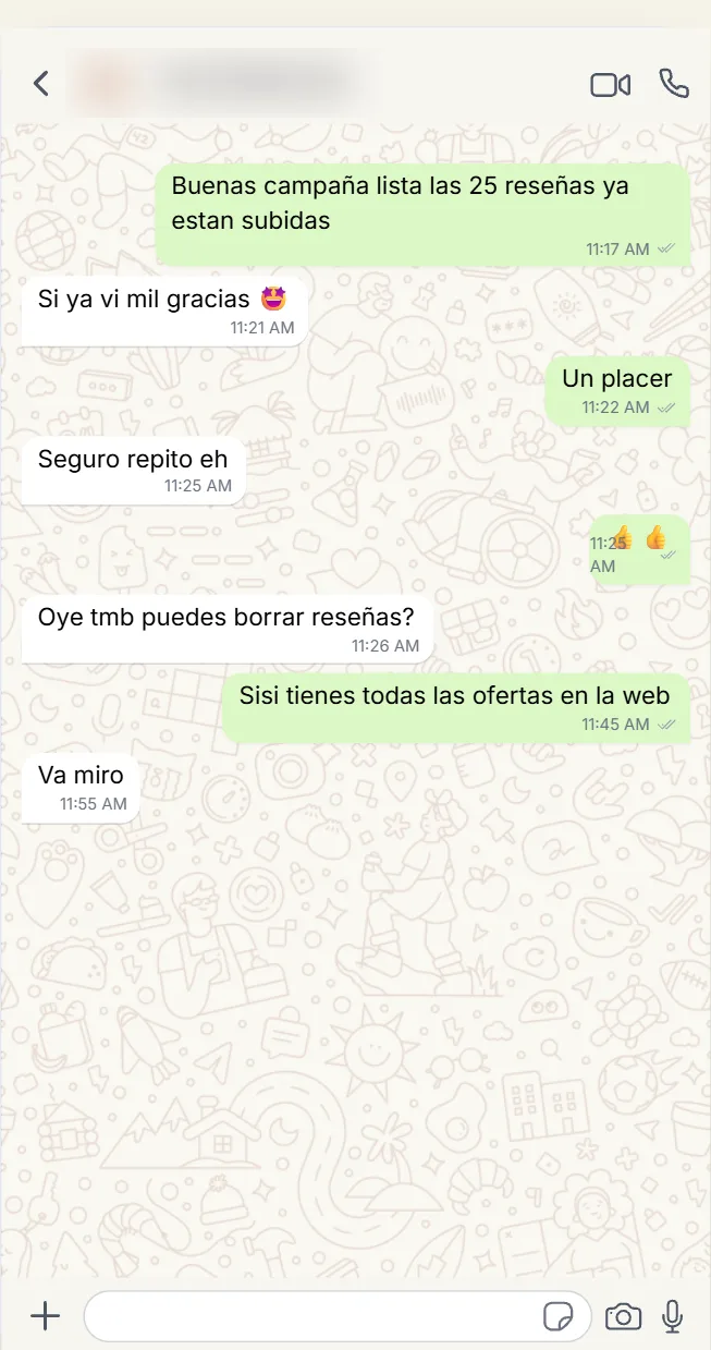 Opinión de cliente tras comprar reseñas de Google